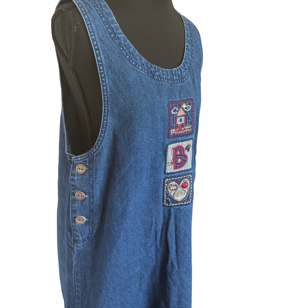 VTG White Stag Denim Jumper Embroidered Schoolhouse Maxi Small Teacher Cottage